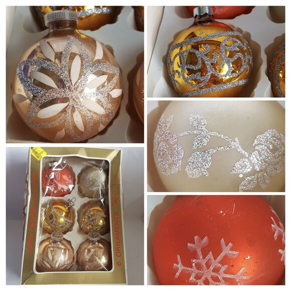 6 Vintage Glass Christmas Ornaments with Glitter Rauch German Misc - Picture 1 of 10